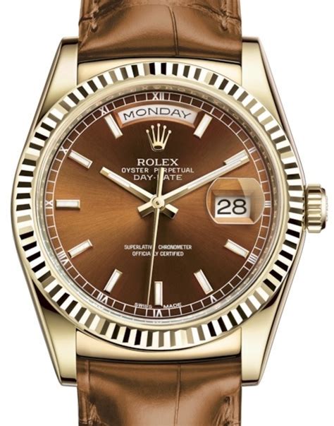 rolex day date gold leather strap|rolex day date 40 gold.